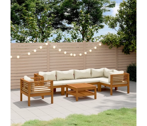 Muebles de jardín 7 pzas cojines crema madera maciza de acacia
