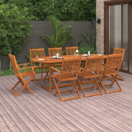 Set comedor de jardín 9 piezas madera maciza acacia 220x90x75cm