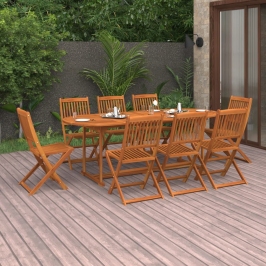 Set comedor de jardín 9 piezas madera maciza acacia 220x90x75cm