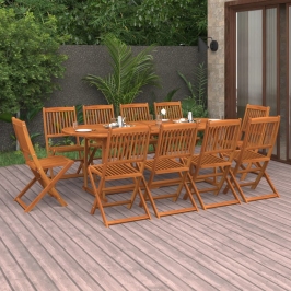 Set comedor de jardín 11piezas madera maciza acacia 220x90x75cm