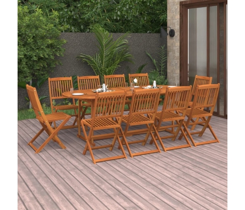 Set comedor de jardín 11piezas madera maciza acacia 220x90x75cm