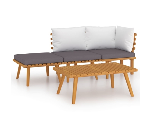 Muebles de jardín 4 piezas con cojines madera maciza de acacia