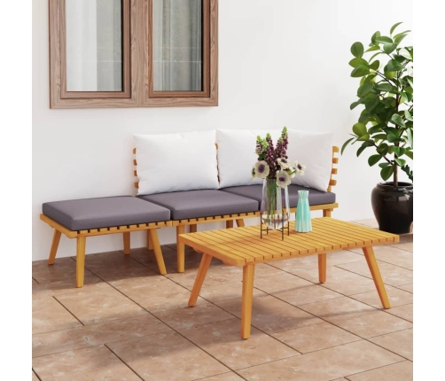 Muebles de jardín 4 piezas con cojines madera maciza de acacia