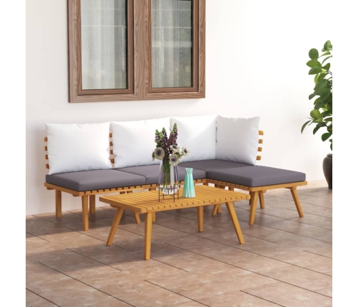Muebles de jardín 5 piezas con cojines madera maciza de acacia