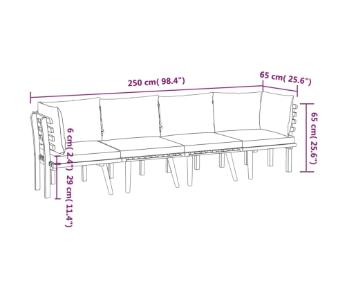 Muebles de jardín 4 piezas con cojines madera maciza de acacia