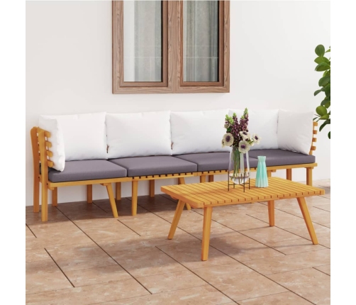 Muebles de jardín 4 piezas con cojines madera maciza de acacia