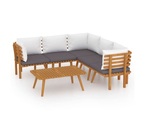 Muebles de jardín 6 piezas con cojines madera maciza de acacia