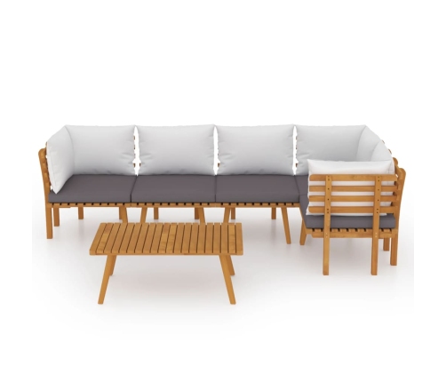Muebles de jardín 6 piezas con cojines madera maciza de acacia