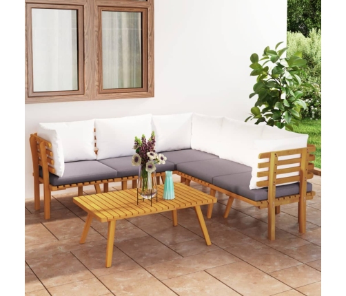 Muebles de jardín 6 piezas con cojines madera maciza de acacia