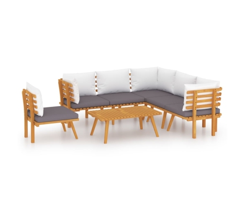 Muebles de jardín 7 piezas con cojines madera maciza de acacia