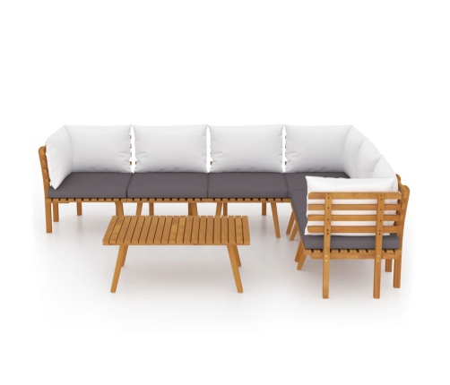 Muebles de jardín 7 piezas con cojines madera maciza de acacia