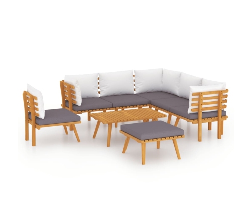 Muebles de jardín 8 piezas con cojines madera maciza de acacia