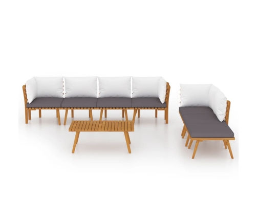 Muebles de jardín 8 piezas con cojines madera maciza de acacia