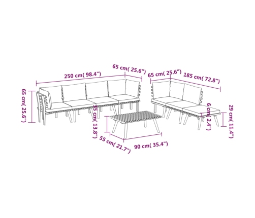 Muebles de jardín 8 piezas con cojines madera maciza de acacia