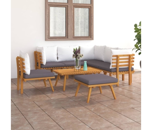 Muebles de jardín 8 piezas con cojines madera maciza de acacia