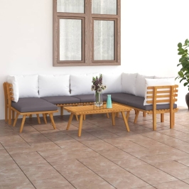 Muebles de jardín 8 piezas con cojines madera maciza de acacia