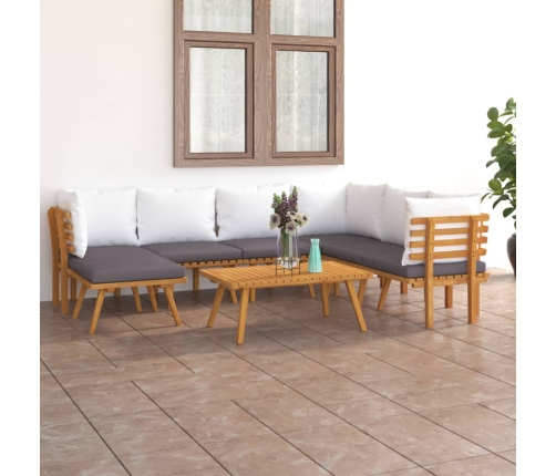Muebles de jardín 8 piezas con cojines madera maciza de acacia