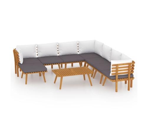 Juego muebles de jardín y cojines 9 pzas madera maciza acacia