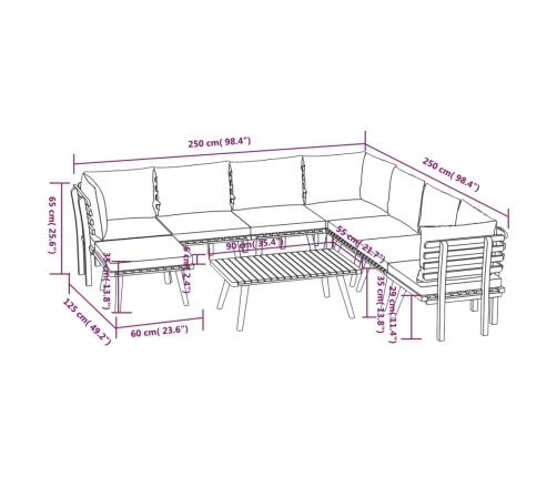 Juego muebles de jardín y cojines 9 pzas madera maciza acacia