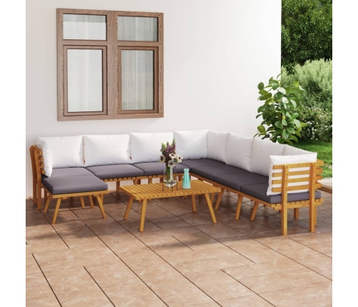 Juego muebles de jardín y cojines 9 pzas madera maciza acacia