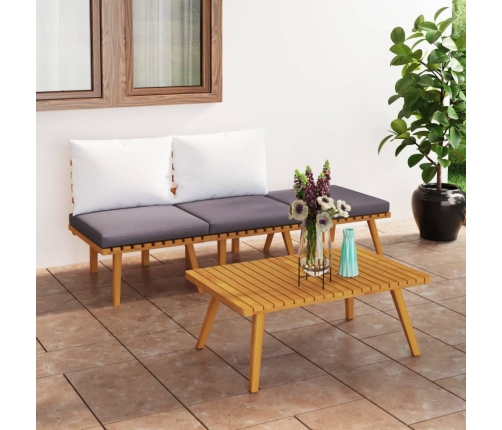 Muebles de jardín 4 piezas con cojines madera maciza de acacia