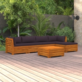 Muebles de jardín 6 piezas con cojines madera maciza de acacia