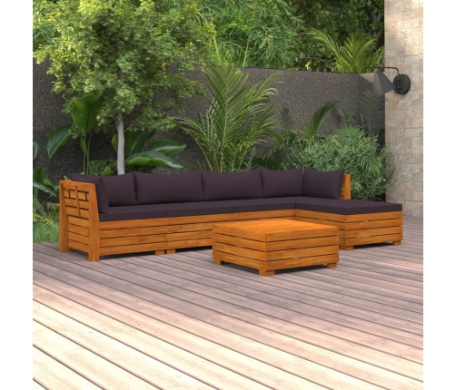 Muebles de jardín 6 piezas con cojines madera maciza de acacia