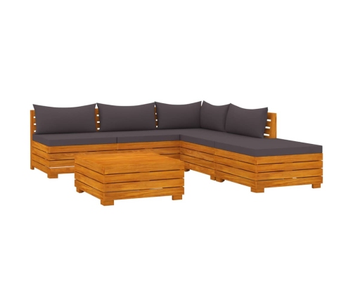 Muebles de jardín 6 piezas con cojines madera maciza de acacia