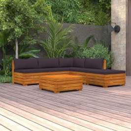 Muebles de jardín 6 piezas con cojines madera maciza de acacia