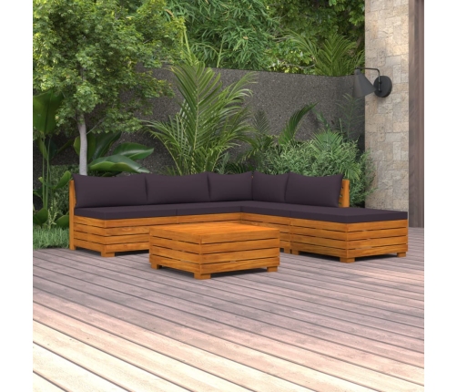 Muebles de jardín 6 piezas con cojines madera maciza de acacia