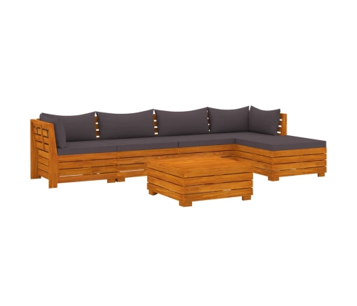Muebles de jardín 6 piezas con cojines madera maciza de acacia