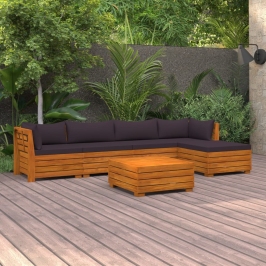 Muebles de jardín 6 piezas con cojines madera maciza de acacia