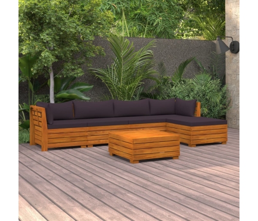 Muebles de jardín 6 piezas con cojines madera maciza de acacia