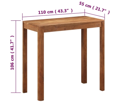 Mesa alta cocina madera acacia acabado miel 110x55x106 cm