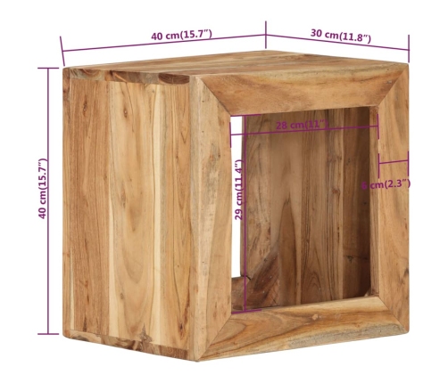 Taburete madera maciza de acacia 40x30x40 cm