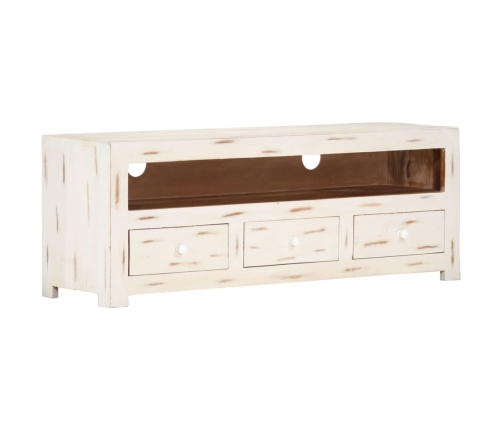 Mueble de TV madera de acacia maciza blanco 110x30x40 cm