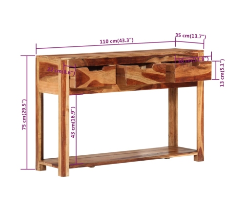 Mesa consola madera maciza de acacia 110x35x75 cm