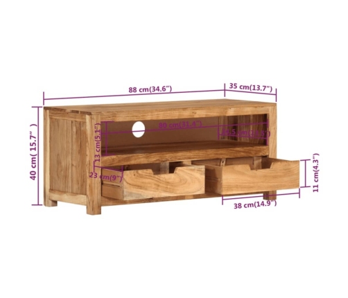 Mueble de TV madera maciza de acacia 88x35x40 cm