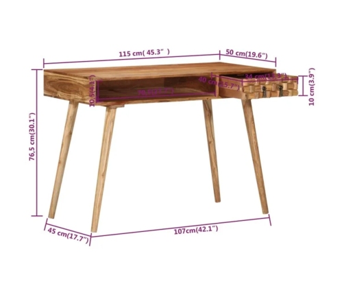 Escritorio de madera maciza de acacia 115x50x76 cm