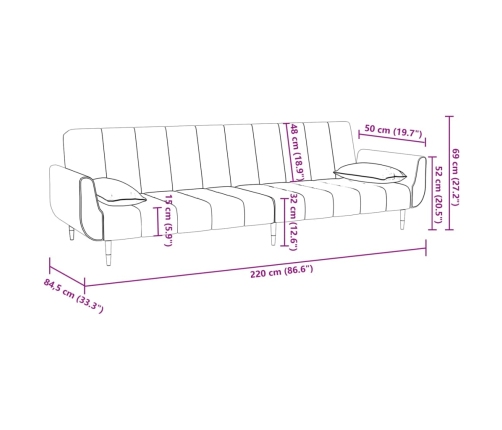 Sofá cama 2 plazas reposapiés 2 cojines terciopelo gris oscuro