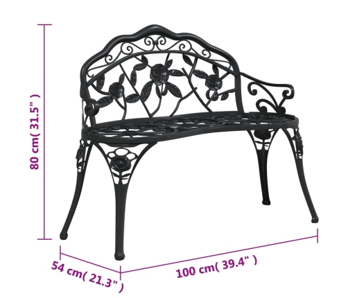 Banco de jardín de aluminio fundido negro 100 cm