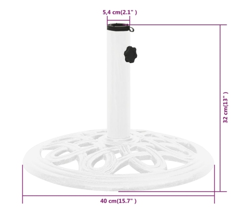 Base de sombrilla de hierro fundido blanco 40x40x32 cm