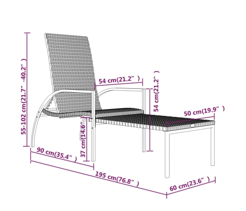vidaXL Tumbona con reposapiés ratán PE gris