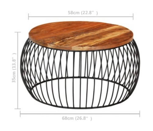 Mesa de centro de madera maciza reciclada Ø68 cm