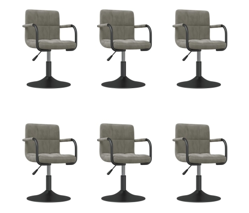 Sillas de comedor giratorias 6 uds de terciopelo gris claro