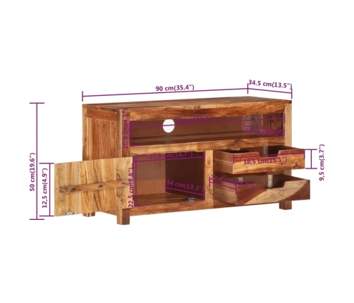 vidaXL Mueble para TV madera maciza de acacia 90x34,5x50 cm