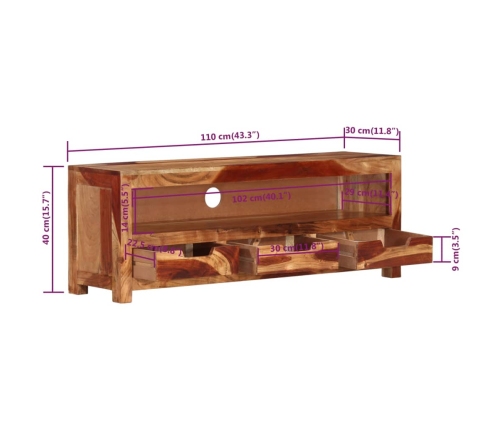 vidaXL Mueble de TV madera maciza de acacia 110x30x40 cm