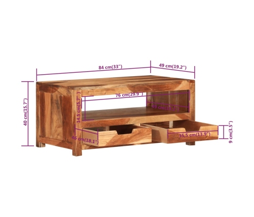 Mesa de centro de madera maciza de acacia 84x49x40 cm