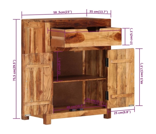 Aparador de madera maciza de acacia 58,5x35x75,5 cm