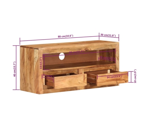 vidaXL Mueble de TV madera maciza de acacia 88x30x40 cm